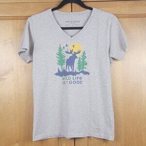 Life Is Good Lt Brown Wildlife is Good Short Sleeve Crusher V-Neck Tee - S